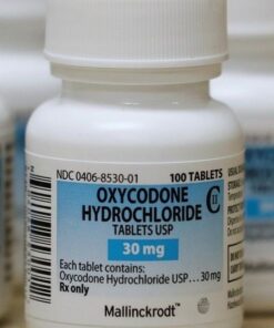 Bottle of Oxycodone Hydrochloride 30mg Tablets USP manufactured by Mallinckrodt Pharmaceuticals.