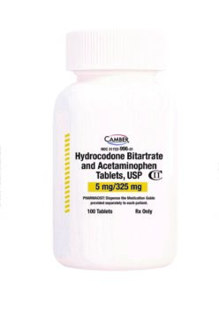 Hydrocodone Bitartrate and Acetaminophen Tablets USP 5mg/325mg bottle by Camber Pharmaceuticals.