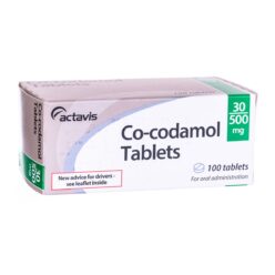 Box of Actavis Co-codamol 30mg/500mg tablets containing codeine phosphate and paracetamol for pain management